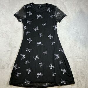 rue 21 Dress Butterfly Tunic Dress Womens Juniors M Black White Short Sleeve